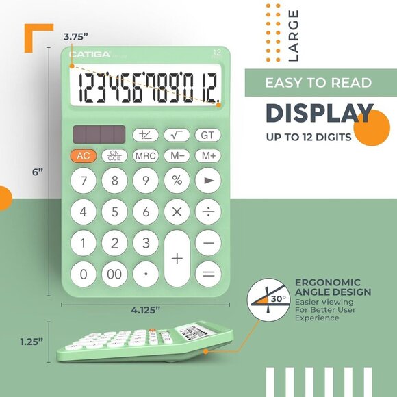 12 Digit Desktop Calculator with Large LCD Display, White Calculator, Round Desi - Picture 3 of 7